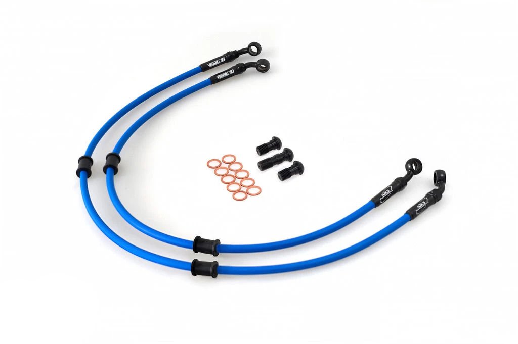 KAWASAKI ZX6R 2005-2006 AS3 VENHILL BRAIDED FRONT BRAKE LINES HOSES RACE BLUE