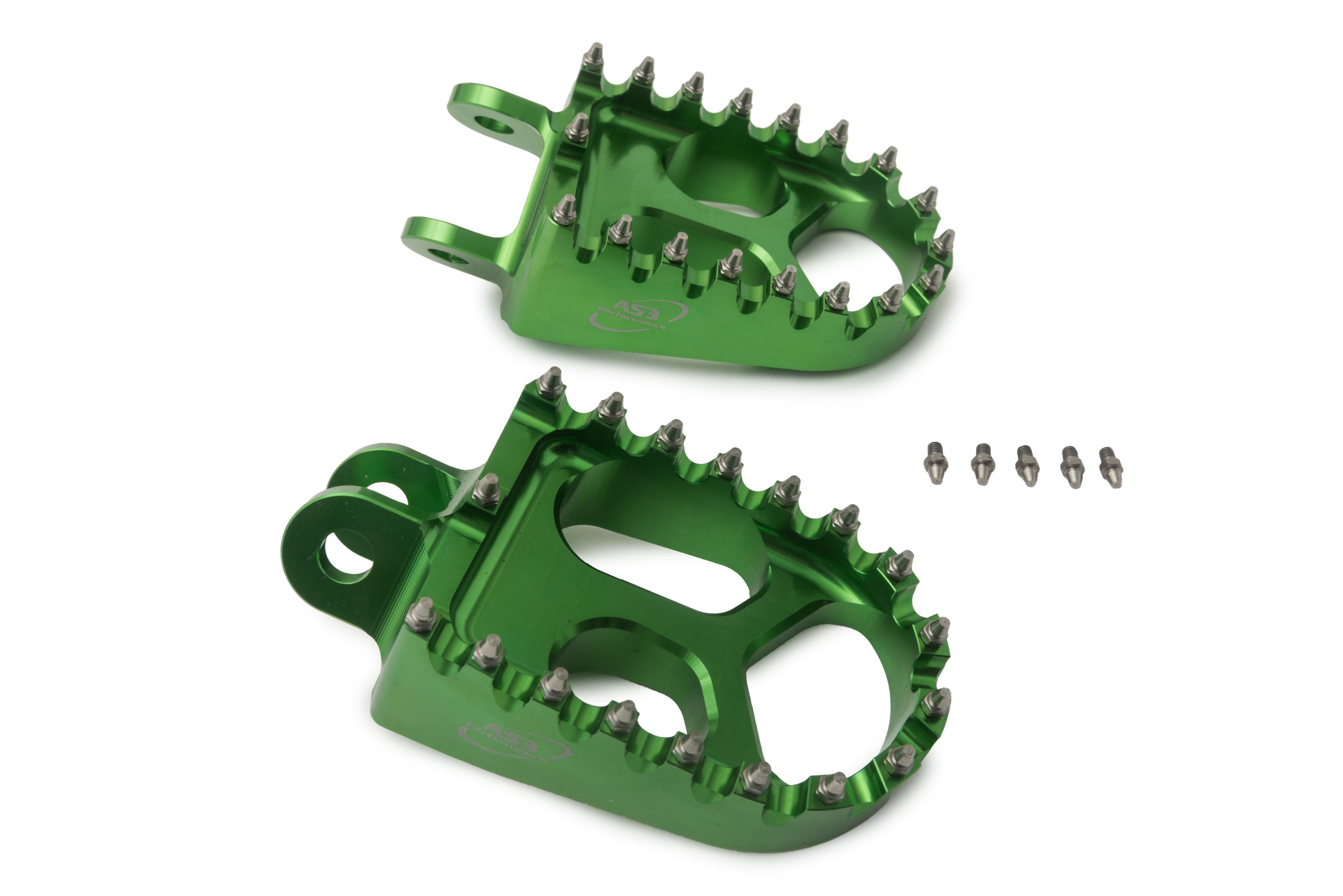 AS3 Racing Series Wide Foot Pegs in Green for Kawasaki KLX 250 (1994 - 2020), KLX 300 (1997 - 2025) and KLX 650 (1993 - 1996)