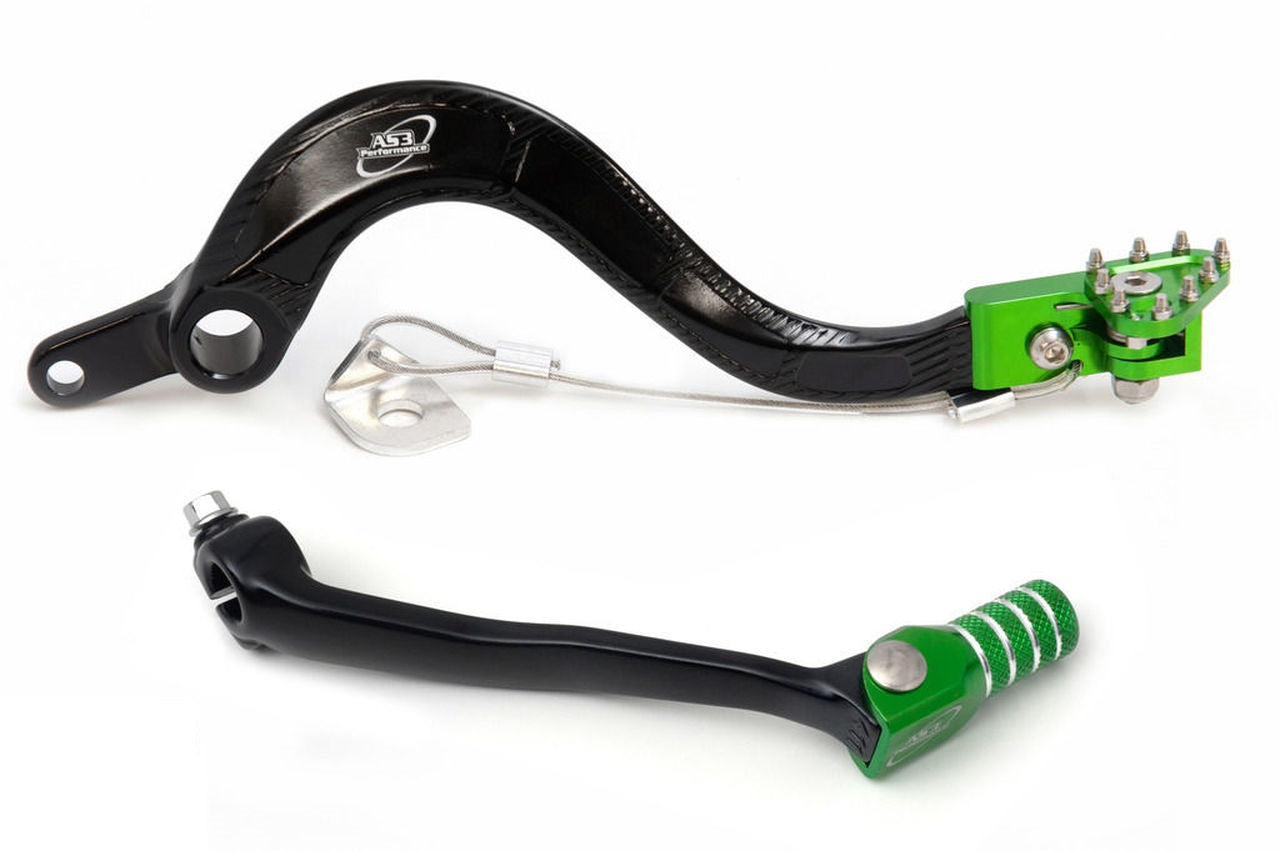 2016 - 2025 Kawasaki KX 450 F and 2022 - 2025 Kawasaki KX 450 X AS3 Performance Forged Green Gear Lever and Rear Brake Pedal for Motorcycle