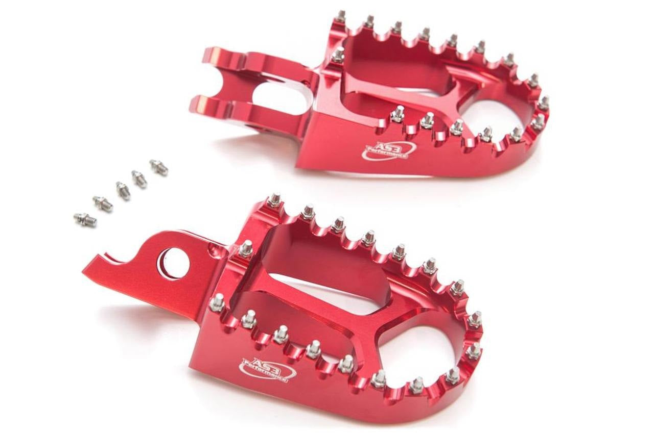 Honda CR 125 (2002 - 2008), CR 250 (2002 - 2008), CRF 150/250/300/450 (2002 - 2025) AS3 Racing Series High - Performance Red Wide Foot Pegs