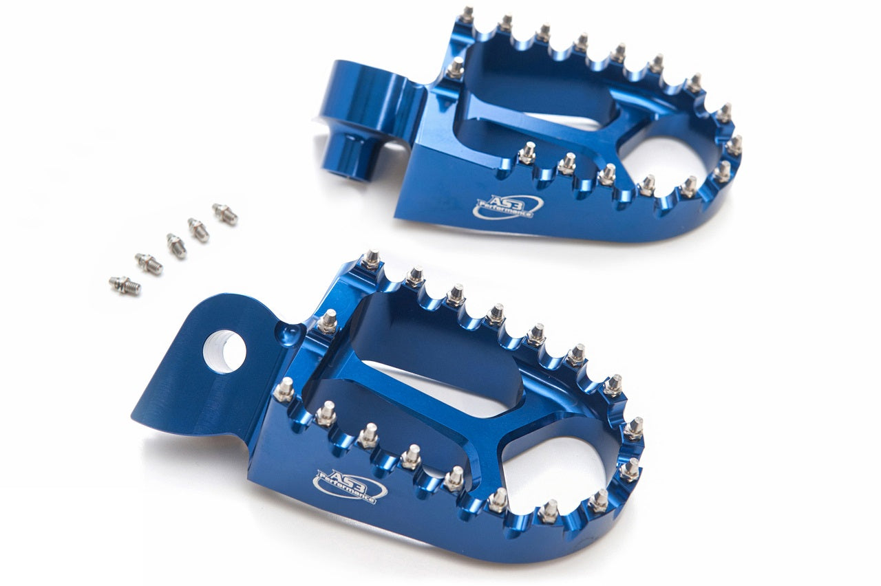 AS3 Racing Series Wide Blue Foot Pegs for Gas Gas EC 125, 200, 250, 300 Models from 1997 to 2017