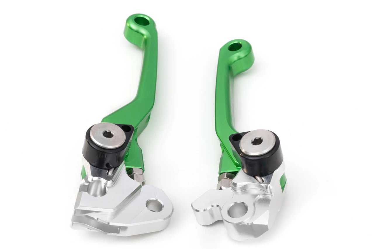 KAWASAKI KX Series (KX 65 2000 - 2024, KX 85 2001 - 2025, KX 100 2001 - 2021, KX 112 2022 - 2025) AS3 High - Quality Front Brake and Clutch Flexible Pivot Levers in Green Color