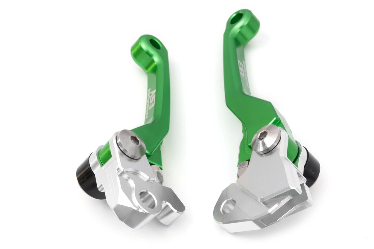 KAWASAKI KX Series (KX 65 2000 - 2024, KX 85 2001 - 2025, KX 100 2001 - 2021, KX 112 2022 - 2025) AS3 High - Quality Front Brake and Clutch Flexible Pivot Levers in Green Color